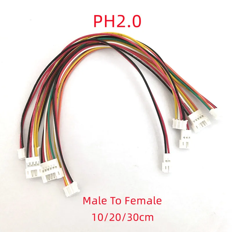 케이블 길이가 있는 JST PH2.0 연장 라인, 수-암 커넥터, 2 핀, 3 핀, 4 핀, 5 핀, 6 핀, PH 2.0mm, 10 cm, 20 cm, 30cm, 26AWG, 2 개