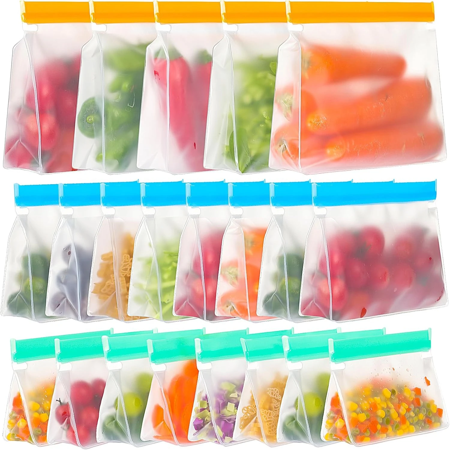 21 Pack Reusable  Bags (5 Gallon Freezer Bags+8 Reusable Sandwich Bags+8 Snack Ziplock Bags), Silicone Bags Reusable , Quart Bag