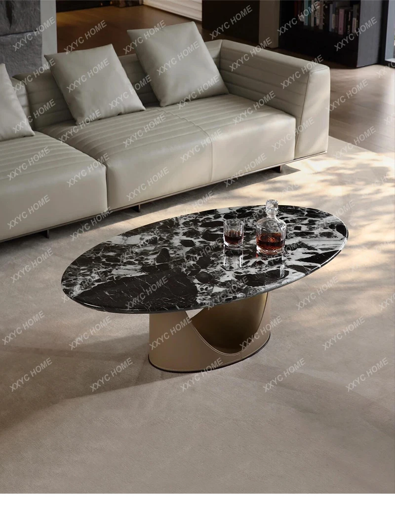 

Черный роскошный каменный журнальный столик для гостиной, итальянский минималистичный светлый роскошный современный овальный журнальный столик высокого класса
