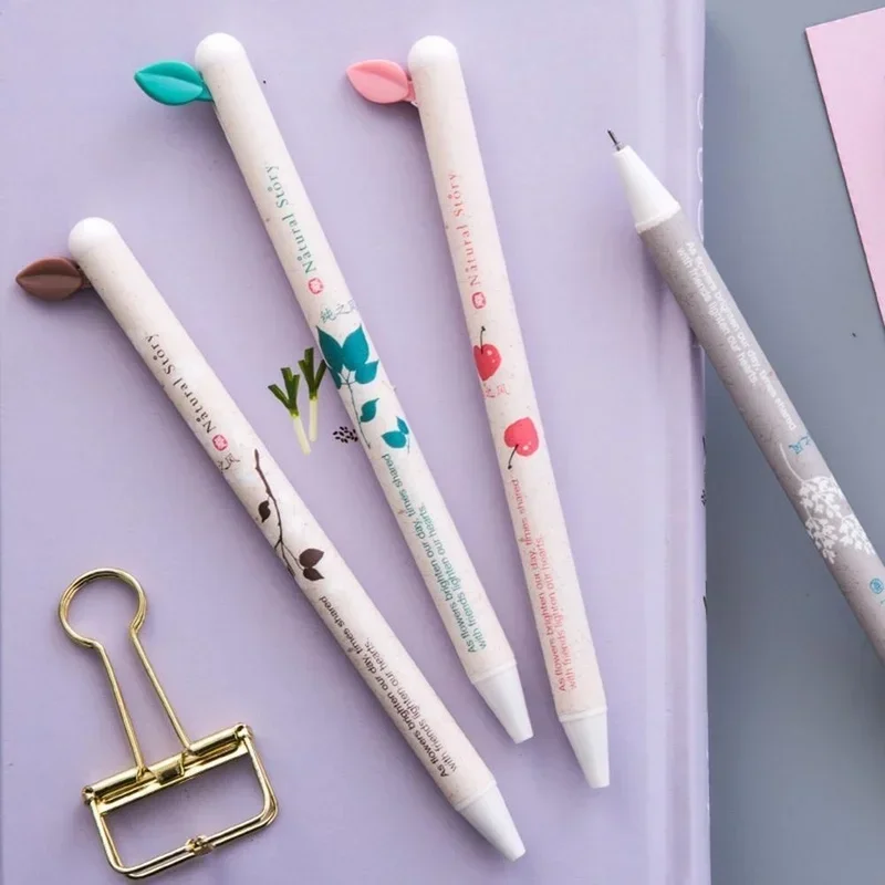 4 Pack Leaf Press Gel Pens Office Supplies Pen Material Stationery Kawaii School Cute Stationery