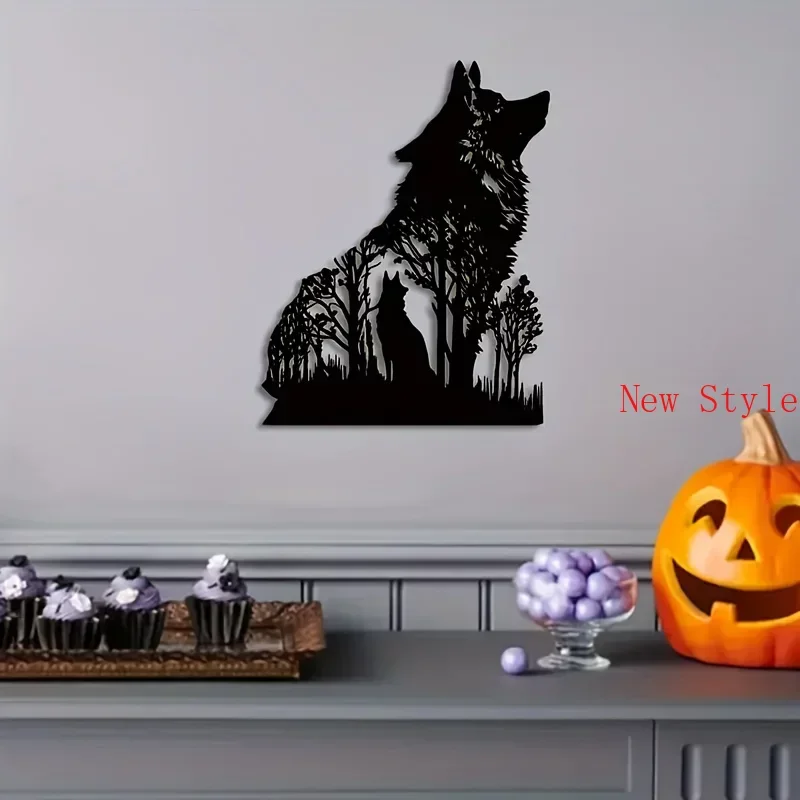 

Halloween Black Wolf Home Decoration Metal Wall Hanging Decor Wolf Art Metal Wall Hanging Decor Background Livingroom Decor Hom