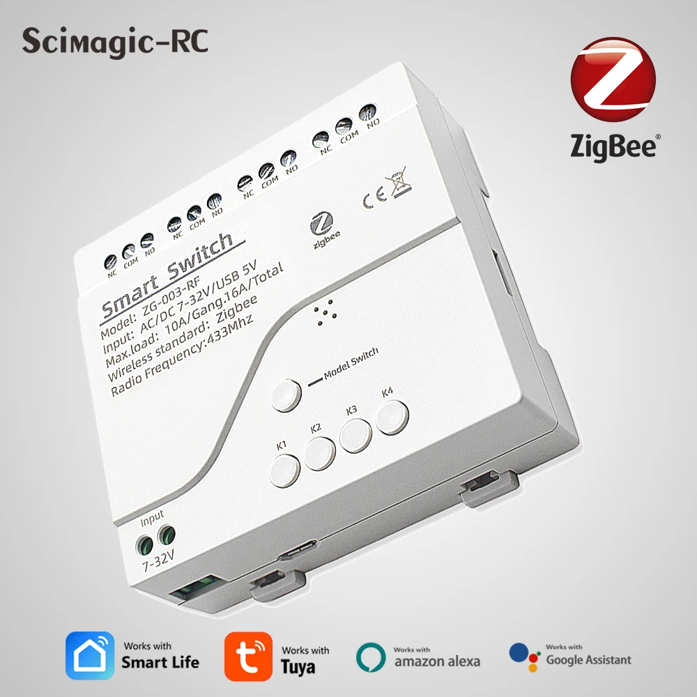 

4-канальный смарт-переключатель Tuya ZIGBEE, 220, 12 В, модуль реле на DIN-рейке, RF433, пульт дистанционного управления, работает с Alexa Google Need, Zigbee Hub