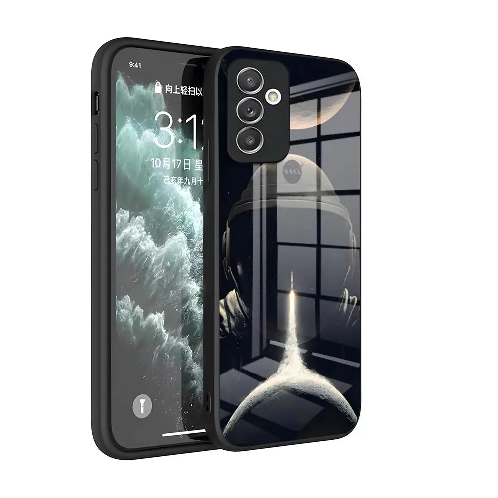 الكرتون رائد الفضاء والقمر قضية الهاتف ، غطاء زجاجي لسامسونج S20 ، S30 ، S32 ، S21 ، S23 ، S8 ، S9 ، S10E ، نوت 20 ، 10 برو ، الترا زائد #1