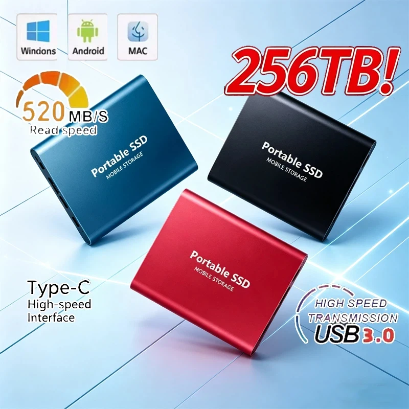 New High Speed SSD Hard Disk 256TB USB3.1 Portable for Pc/Laptop/Mac/Phone Solid State Disk External Hard Drive
