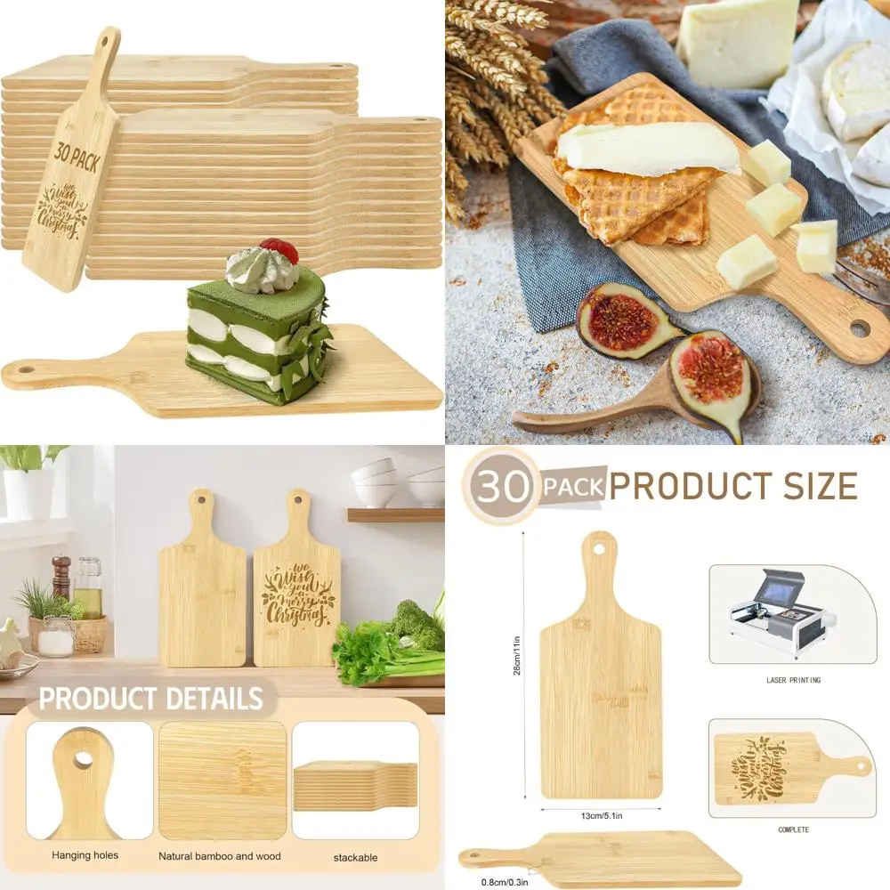 

Массовый набор из 30 деревянных разделочных досок с ручкой, 11x5 дюймов, доски для лазерной гравировки, сервировочные подносы