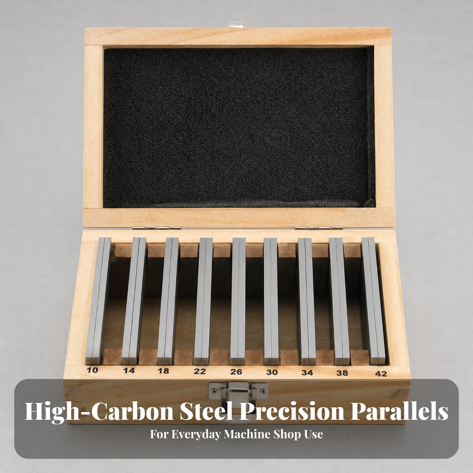 18 Pieces Parallel Leveling Block Laser-Engraved Parallel Block with Wooden Storage Case for Machinists, Milling Machine Setups