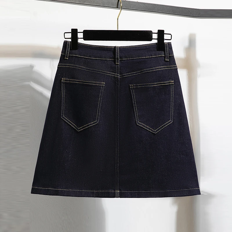 Vintage Loose Plus Size Denim Skirts Women Summer Casual A-Line Mini Skirts With Shorts Dark Blue High Waist Jeans Skirt Woman