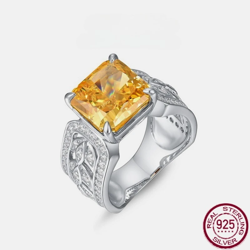 

New S925 Pure Silver Ice Flower Cut High Carbon Diamond Finger Ring, Fashionable Light Luxury Wedding Jewelry