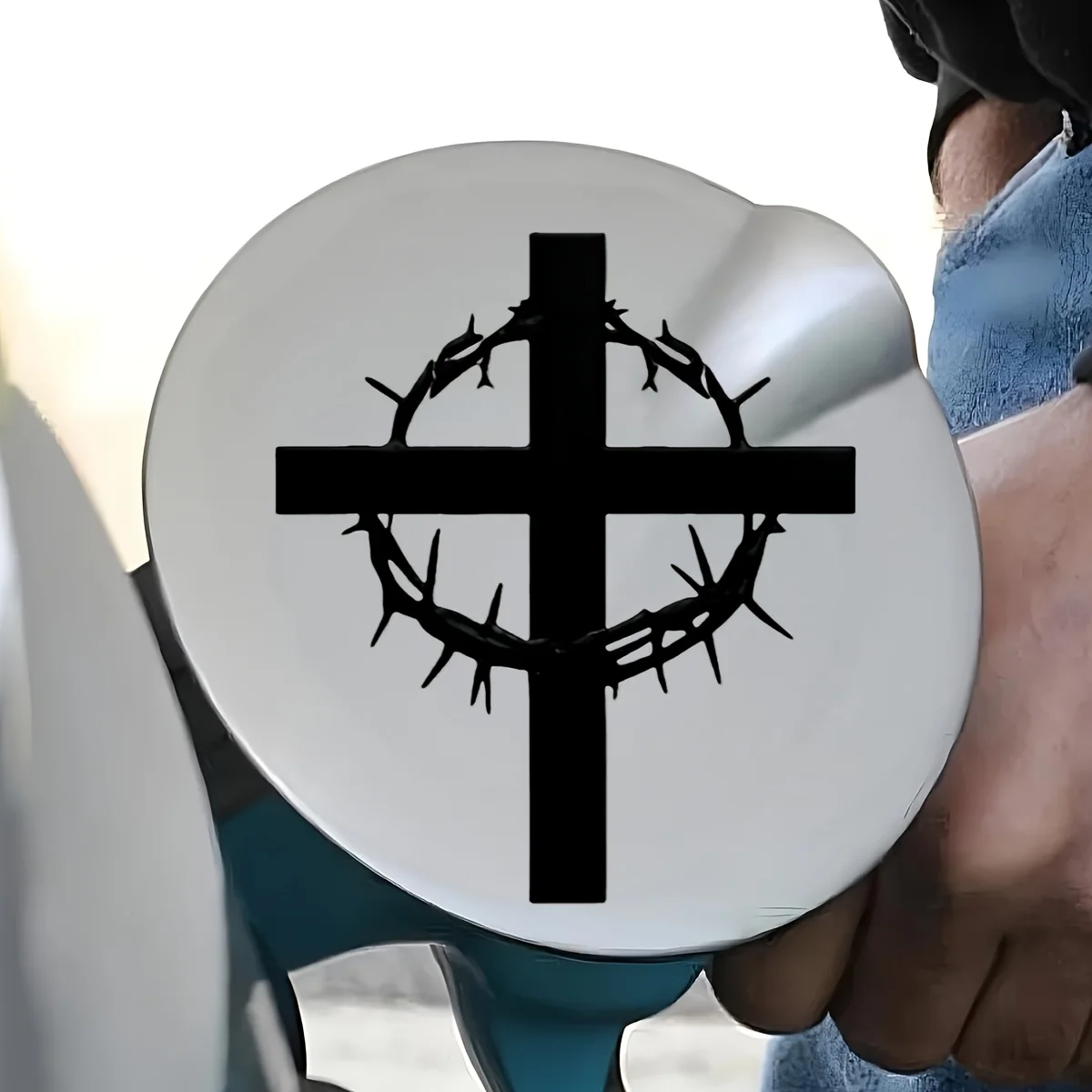 1Pc 2D Flat Cross Crown of Thorns Vinyl Sticker, Waterproof Decal For Car Motorcycle Scooter Skateboard Decor, Holiday Gift