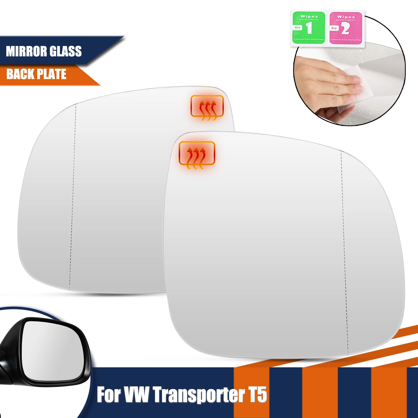 

Left Right Side Wing Mirror Glass Convex Heated Wide Angle Rearview Back Plate For VW Transporter Multivan T5 T6 2010 2011-2016