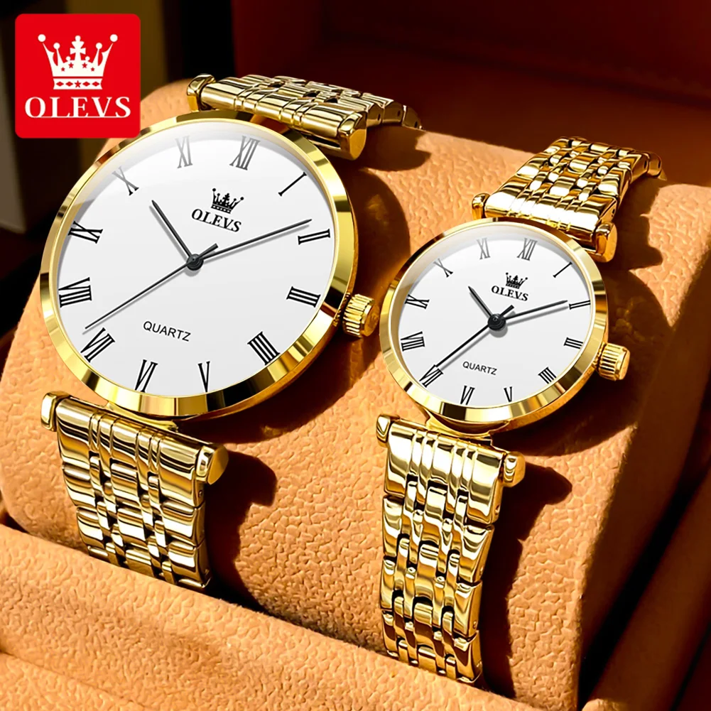 OLEVS 5592 Roman Scale Quartz Couple Watch For Men Women Original Top Brand Hand Clock Stainless Steel Waterproof Dress Watches