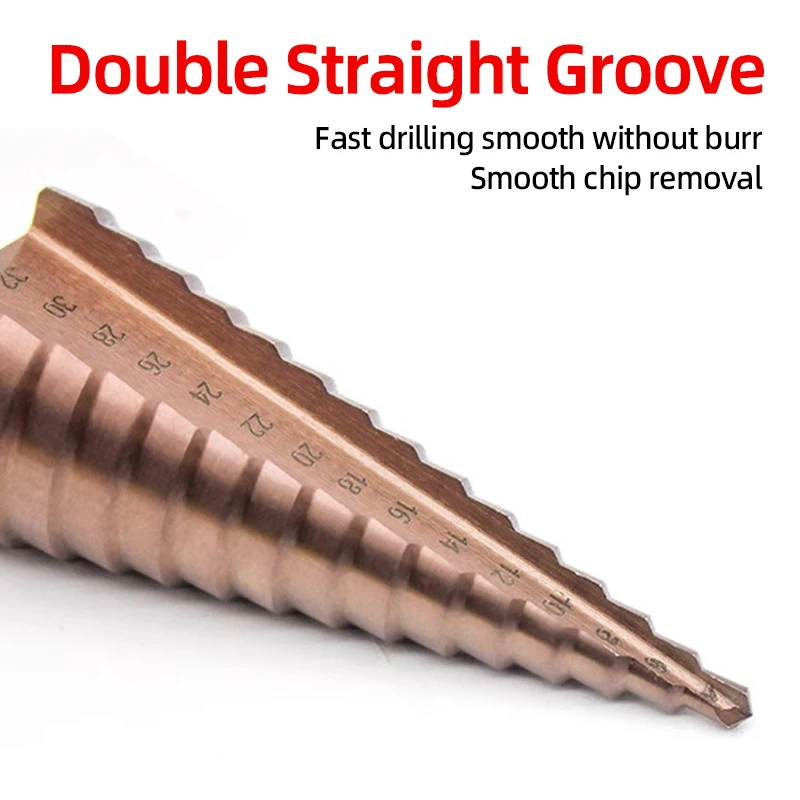 HSS CO M35 الكوبالت خطوة مثقاب الخشب مدبب دوامة مستقيم الأخدود مخروطي المرحلة الحفر الفولاذ المقاوم للصدأ المعادن ثقب القاطع مخروط أداة #3