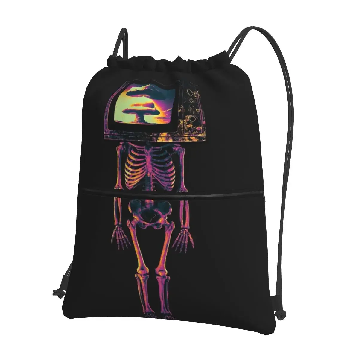 

Skeleton TV Head Portable Backpacks Drawstring Bag Fashion Drawstring Bundle Pocket Shoes Bags For Travel Sport Man Woman