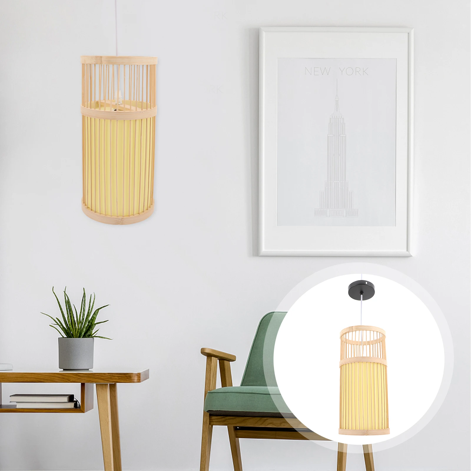 

Bamboo Pendant Lamp Durable Ceiling Light Handwoven Khaki Vintage Decor for Bedroom Living Room Hotel Restaurant Cafe Shop