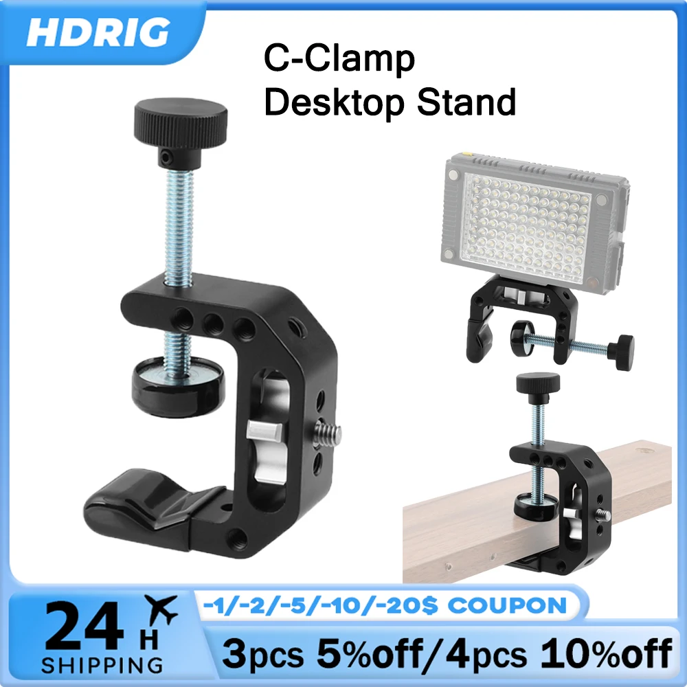 

HDRig C-Clamp для фотостудии, с резьбой 1/4 дюйма и винтовой ручкой, резиновая прокладка, челюсть от 3 до 42 мм, для освещения монитора камеры