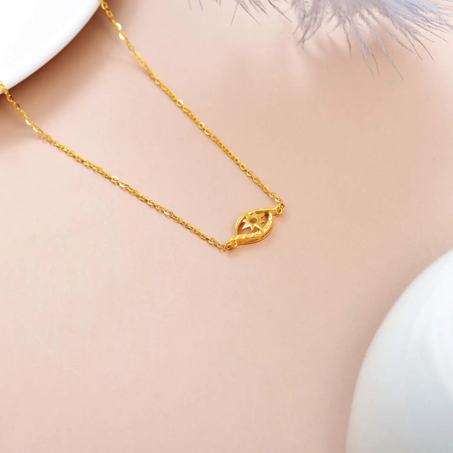 Collier mauvais œil en or jaune 18k pour femmes, bijoux fins et délicats, cadeau d'anniversaire, 16.5 à 17.5 pouces