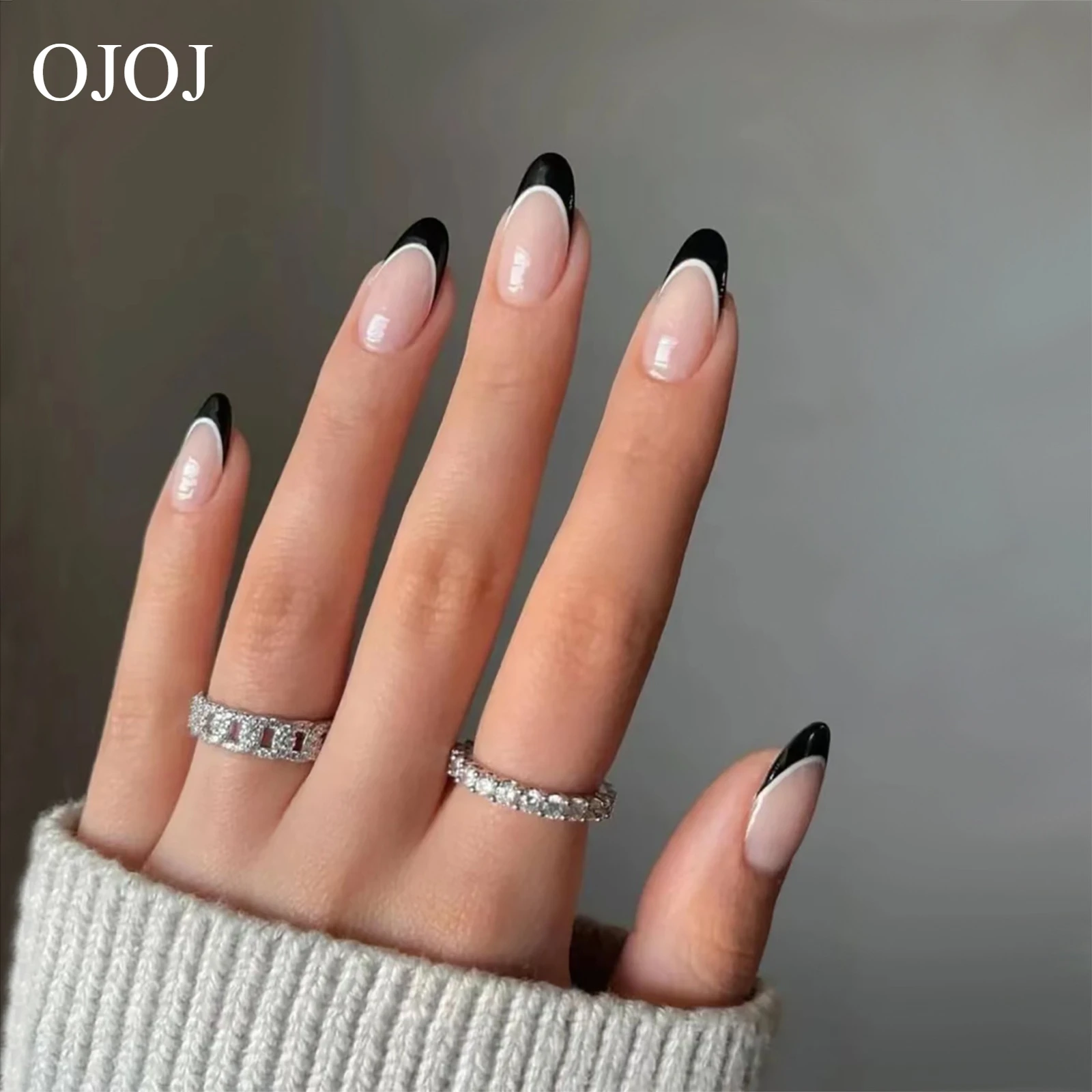 

OJOJ простые миндалевидные французские туфли на шпильках с эффектом омбре, многоразовые накладные ногти, качество салона, несколько размеров, сильная фиксация