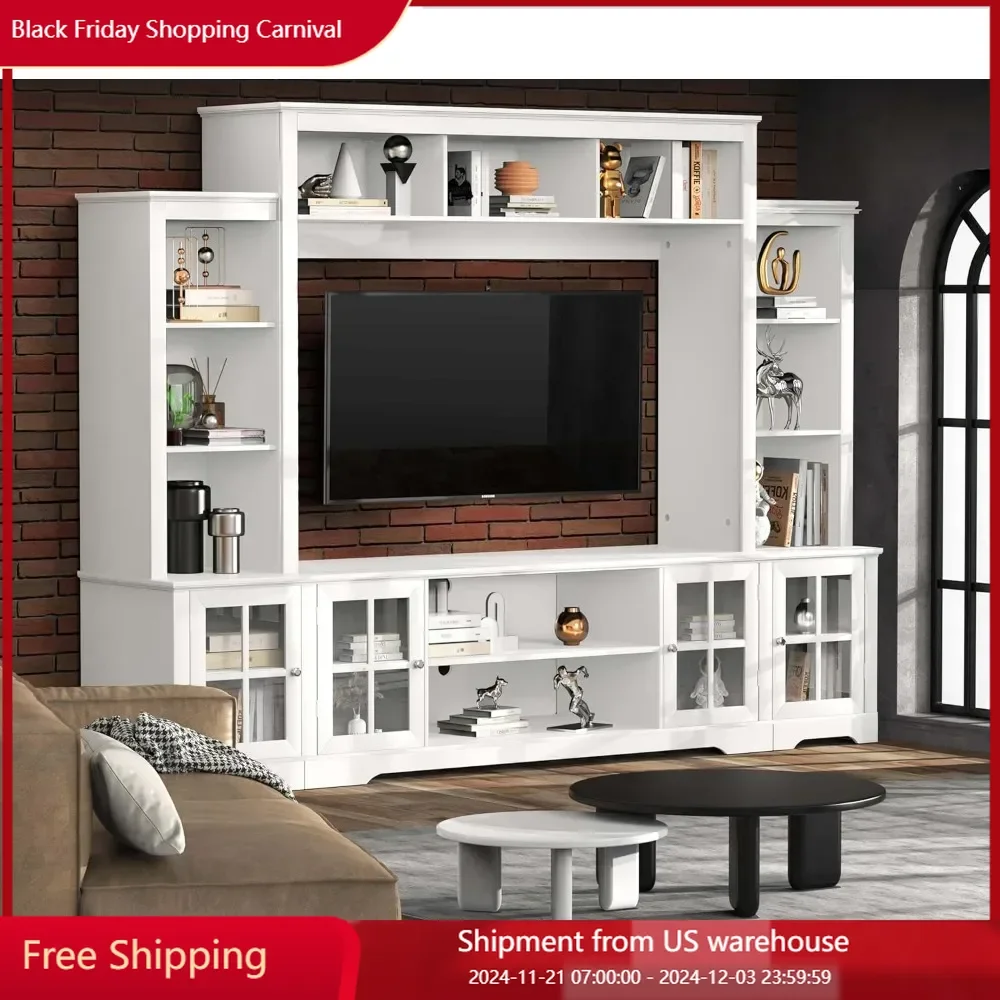 TV Cabinets Large  with Storage, Modern with Bookshelves and Bridge Cabinet,  65.7