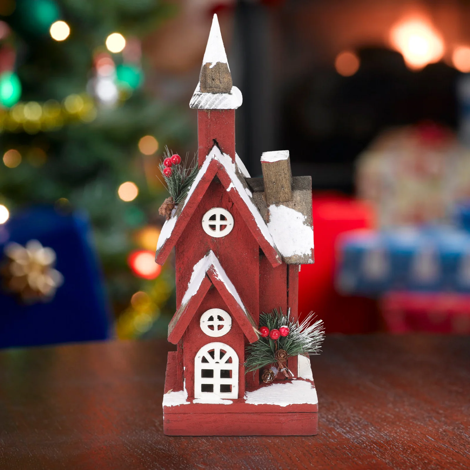 

Luminous Wood Christmas Ornament for Shop Hotel Restaurant Xmas Decorative Cabin Festive Glowing Desktop Adornment