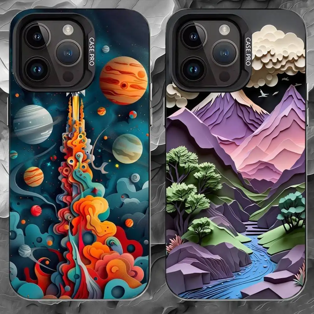 

L-Layered Paper Cut Phone Case For iPhone 17 16 15 14 13 12 11 Pro Max Plus Silver Matte Black Cover