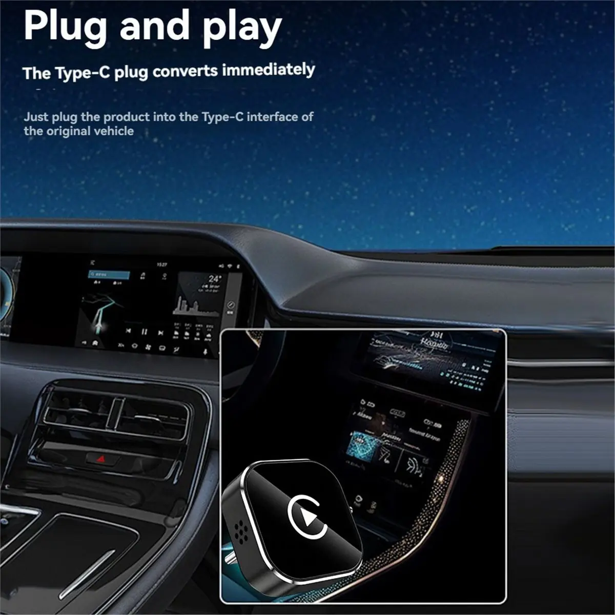 ABAN Wireless Carplay Android AUTO 2in1 WiFi & BT5.0+Voice Type C Adapter Smart AI Box Wired CarPlay to Wireless Carplay