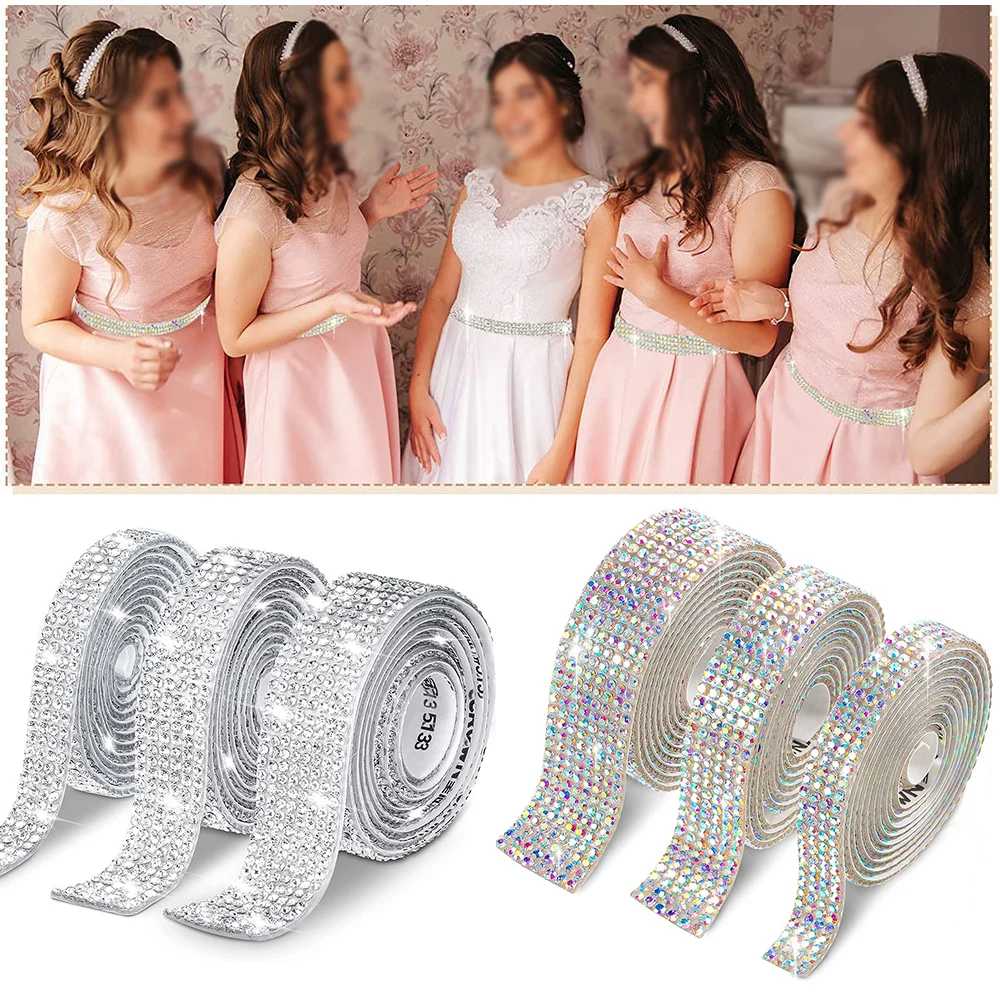 Self-adhesive Rhinestone Strip Decorative Tape Diamond Ribbon DIY Sticker Crystal Arts Crafts Rubber Backed Drill Wall Plaster