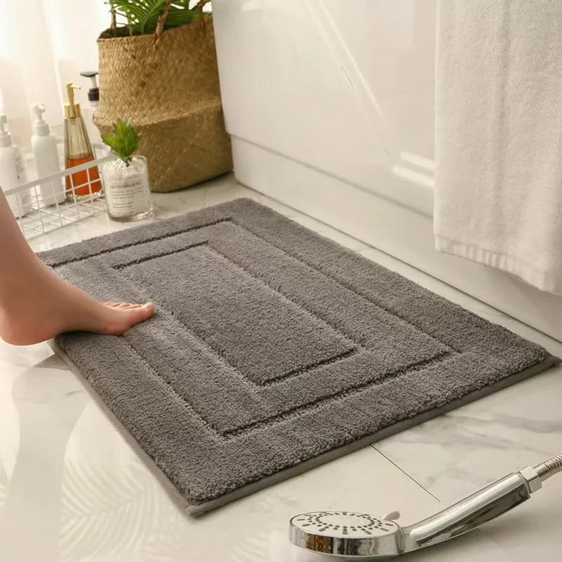 

Bordered Chenille Bath Mat Non Slip Absorbent Bathroom Rug Machine Washable Soft Shaggy Floor Mat for Home Decor