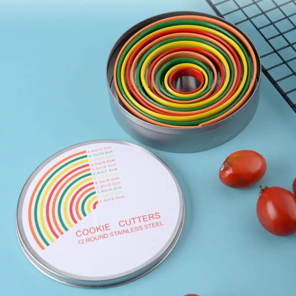 

12pcs/set Multifunctional Round Cookie Cutter Colorful Edge DIY Biscuit Mould Stainless Steel Cake Molds Donut