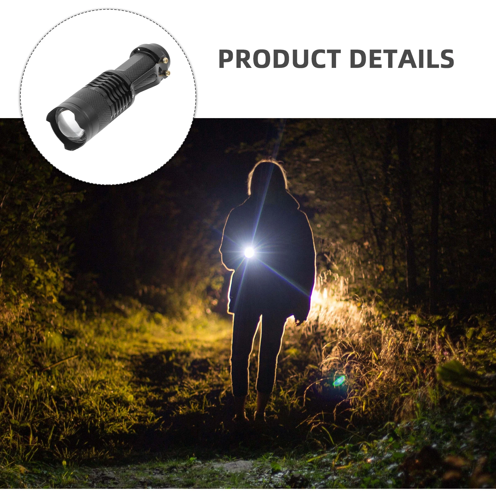 

Mini 7W Q5 300lm Waterproof Zoomable LED Flashlight Torch Outdoor Adjustable Focus Bright White Light Pocket Clip