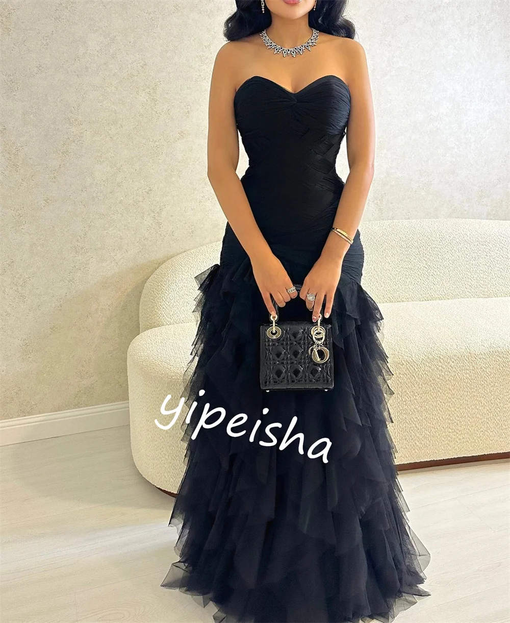 Customized      Tulle Tiered Homecoming Mermaid Strapless Bespoke Occasion Gown Long es  Casual