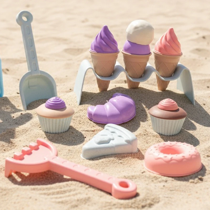 Children's Beach Ice Cream Toys Ice Cream Cone Beach Sand Digging and Snow Play Tools with Storage Backpack Birthday Gift