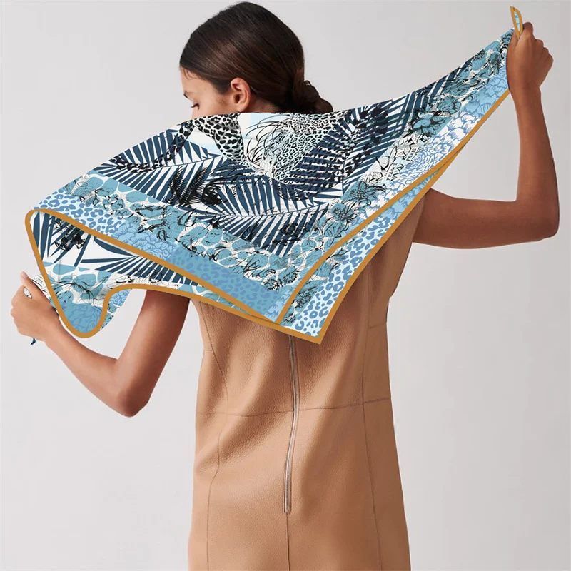 90cm New Jungle Leopard Twill Silk Scarf Shawl Brand Square Scarf Women Hijab Luxury Bandana Foulard Neckerchief Head Scarves