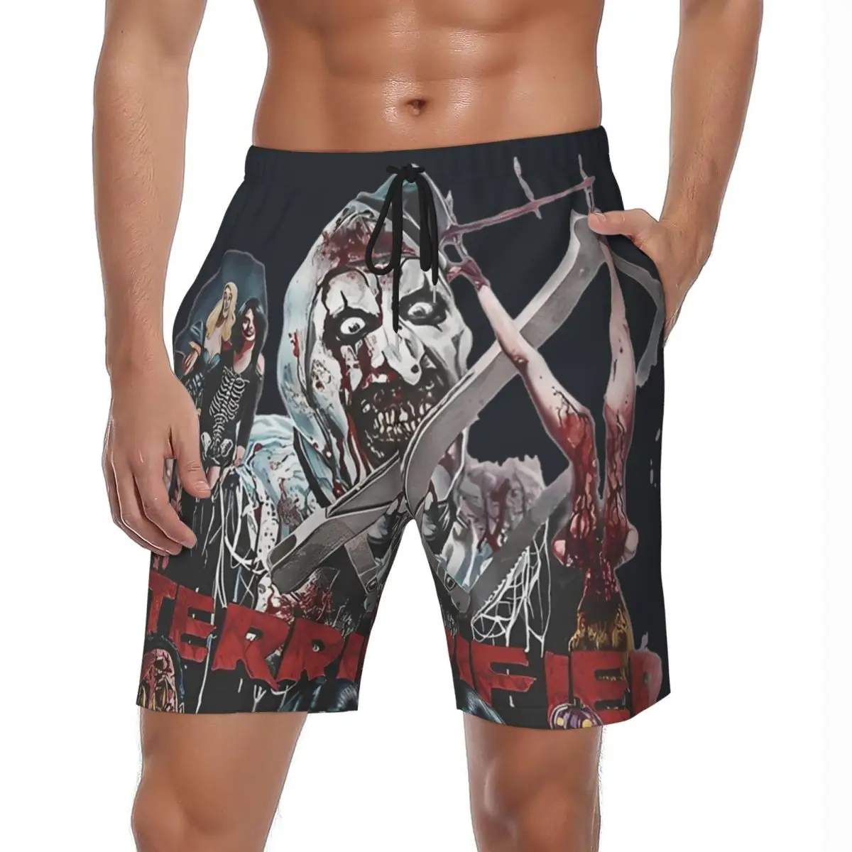 

Terrifier Horror Movie Characters Gym Shorts Summer Clown Halloween Beach Shorts Men Running Surf Quick Dry Custom Beach Trunks