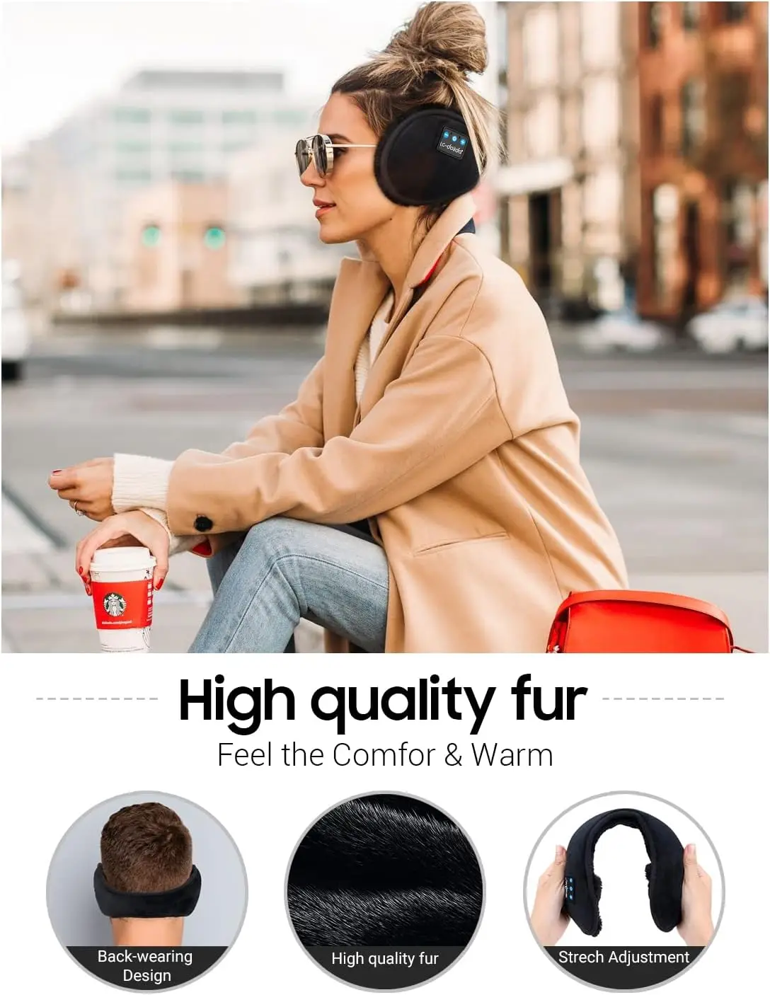 Bluetooth Earmuffs for Winter Women Men, Ear Warmers Headphones Speakers Calling for Outdoor Winter Running Cycling Camping