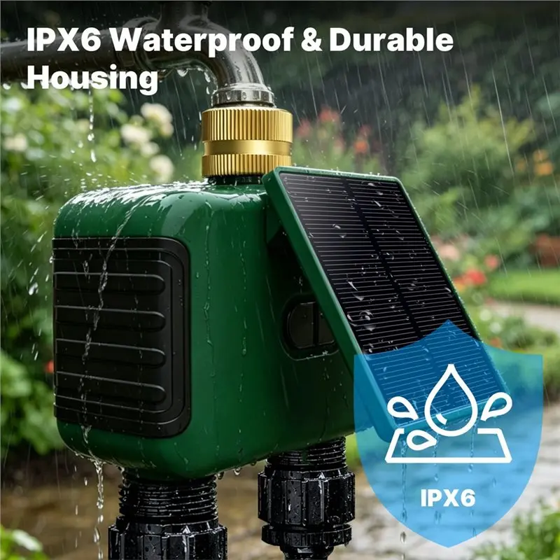 ABLN-Tuya Wifi Smart Solar Dual Zone Water Sprinkler Timer 2 Outlet Valve Controller APP Remote Voice Functionality