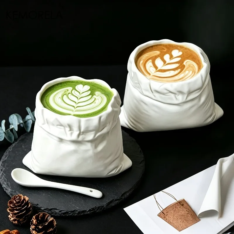 1/2 Stück Keramik-Kaffeetasse Hitzebeständig 450ML Wasserbecher mit Stoffbezug Handgefertigte Rutschfeste Espressotasse Bürobedarf