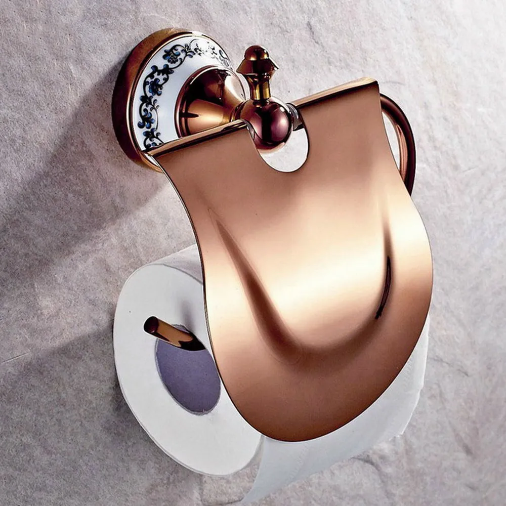 

Rose Gold Brass Toilet Paper Holder Roll Holder Tissue Holder Bathroom Accessories Products Paper Hanger zba385