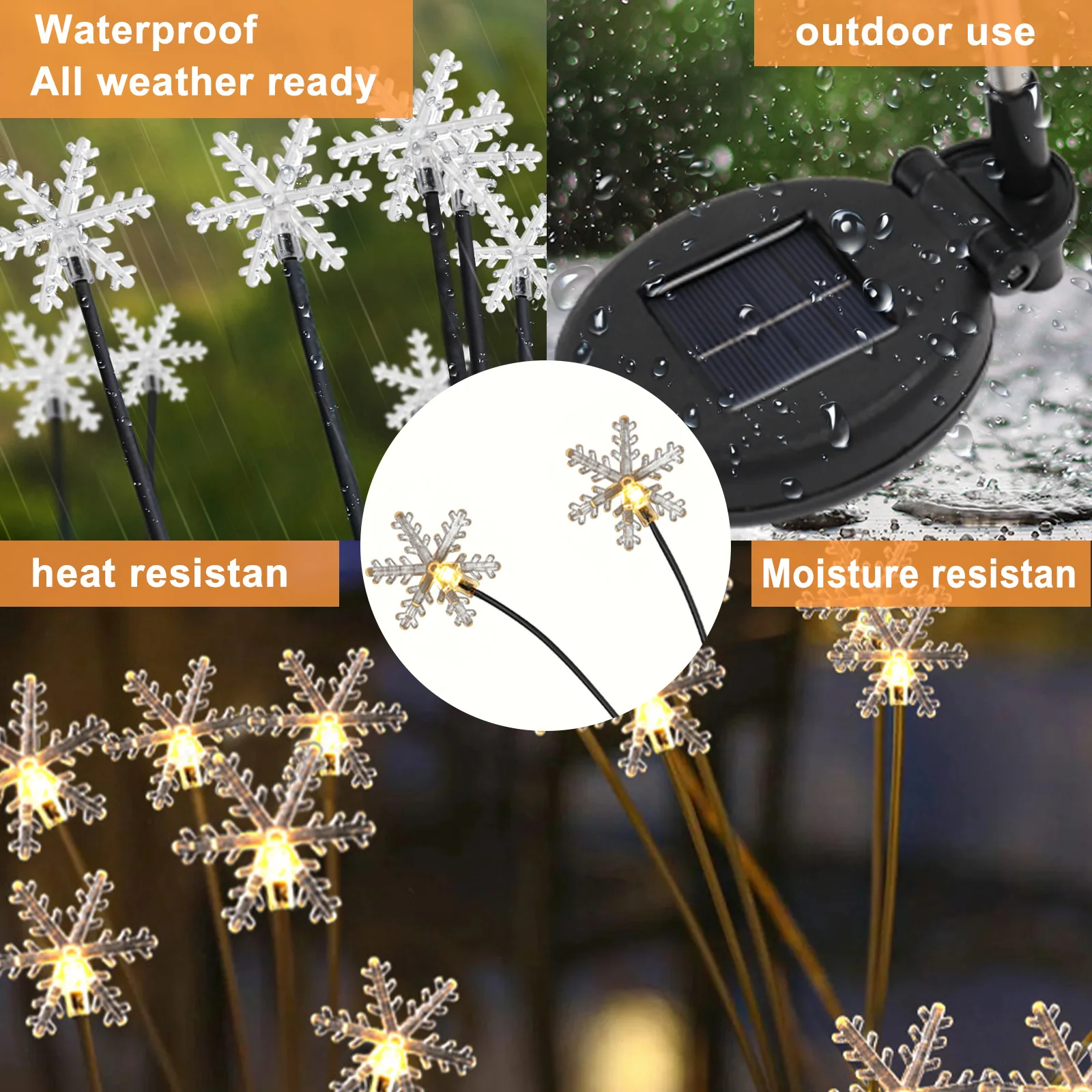 8 Pack Solar Swaying Garden Lights with Snowflakes, Solar Landscape Pathway Stake lights