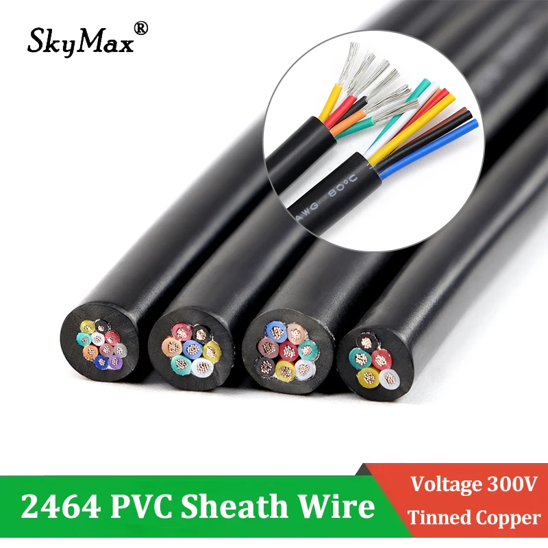 Black 2464 PVC Sheath Wire 30 28 26 24 22 20 18AWG DIY Channel Audio Signal Control Tinned Copper Cable 2 3 4 5 6 7 8 9 10 Cores