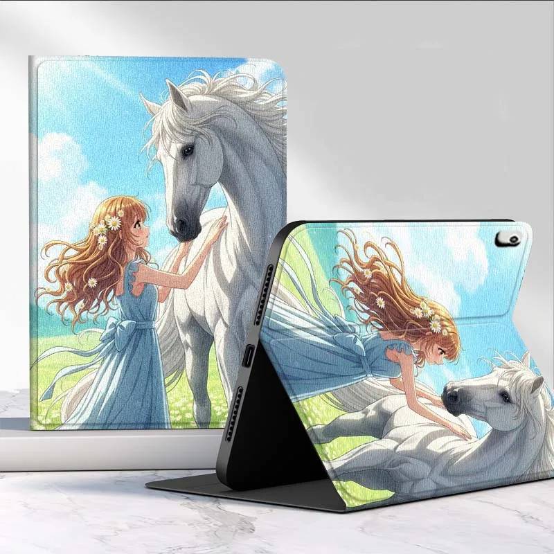 Girl White Horse For Lenovo Xiaoxin Pad Pro Tab M10 K10 Plus 3rd Y700 Gen 11 11.2 11.5 12.7 8.8 Inch Tablet Case