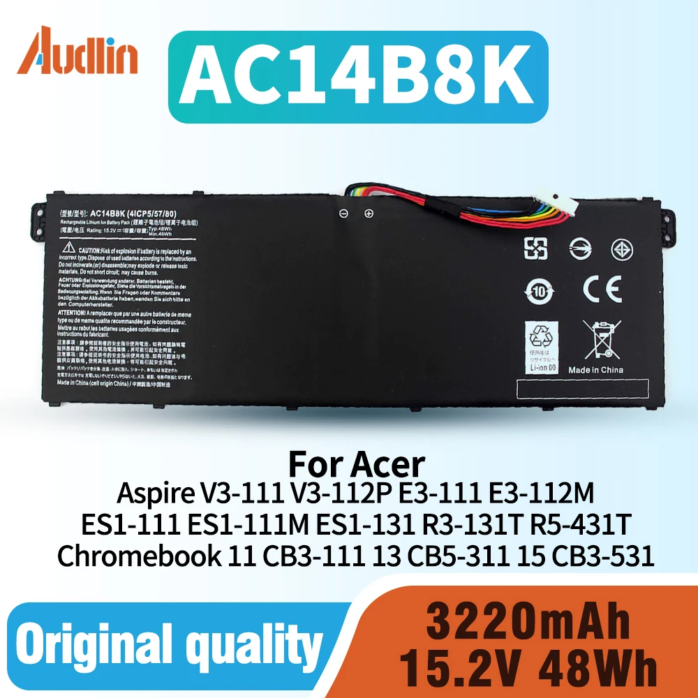 Batterie AC14B8K pour Acer Aspire 5 A515-51 V3-372T R5-571T R7-371 ES1-511 Nitro 5 AN515-51 Spin SP111-31 CB3-531 CB5-571 SF314