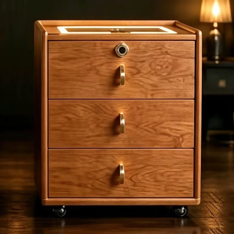 Walnut solid wood bedside table bedroom multi-function wireless charging fingerprint lock charging
