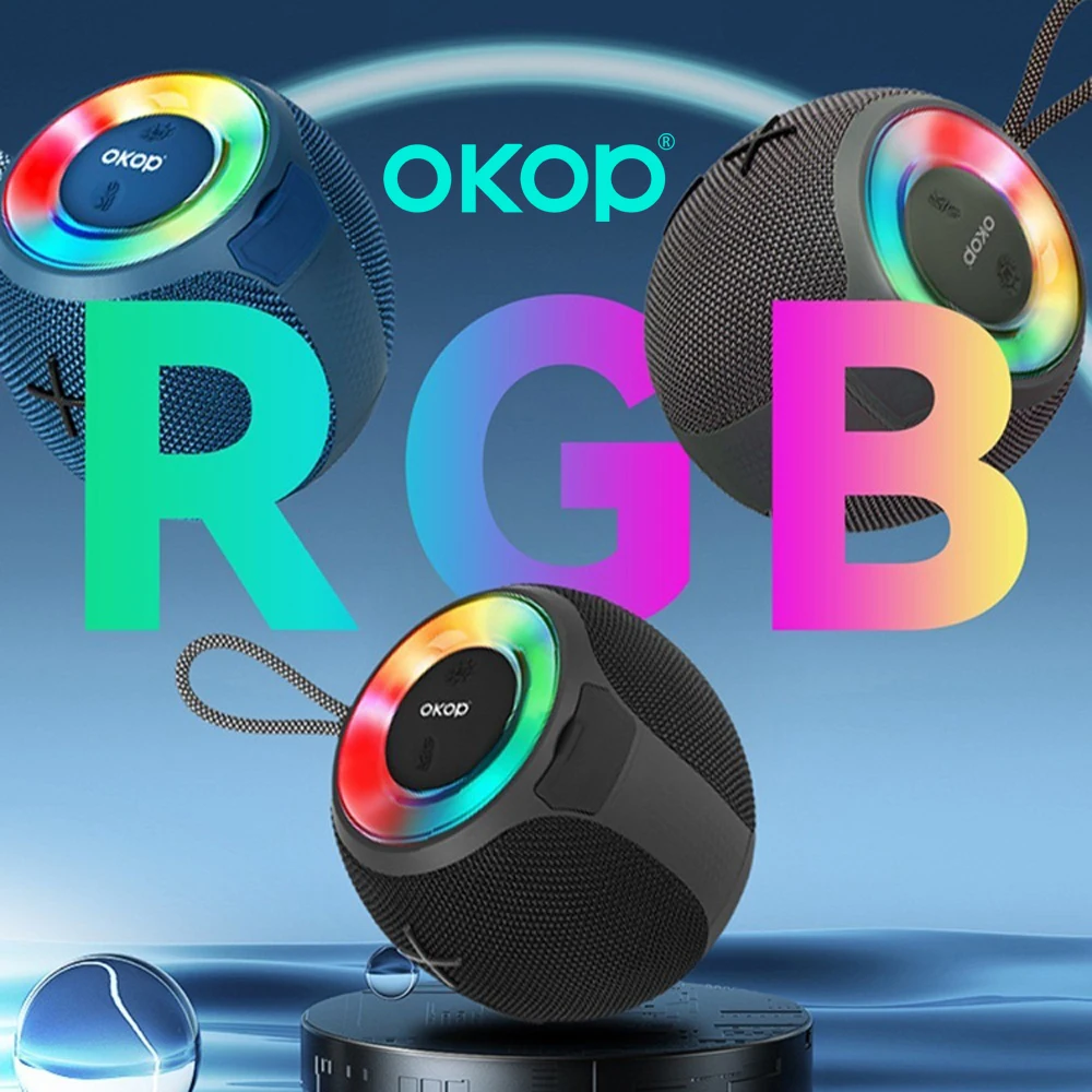 

OKOP Bluetooth Speaker,Portable Lanyard Outdoor Subwoofer Card Mini Speaker,Waterproof LED Colorful Light,Speaker Caixa De Som