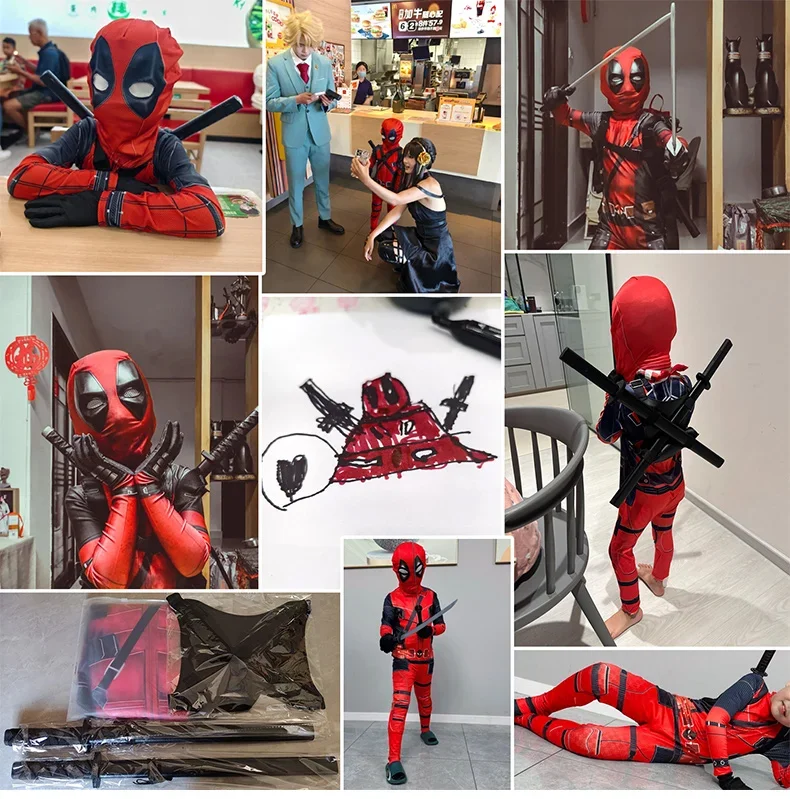 Deadpool Cosplay-Kostüm, Teleskop-Schwert-Set, Superhelden-Halloween-Cosplay, Deadpool-Overall, Geburtstags- und Weihnachtsgeschenk – Detail 2