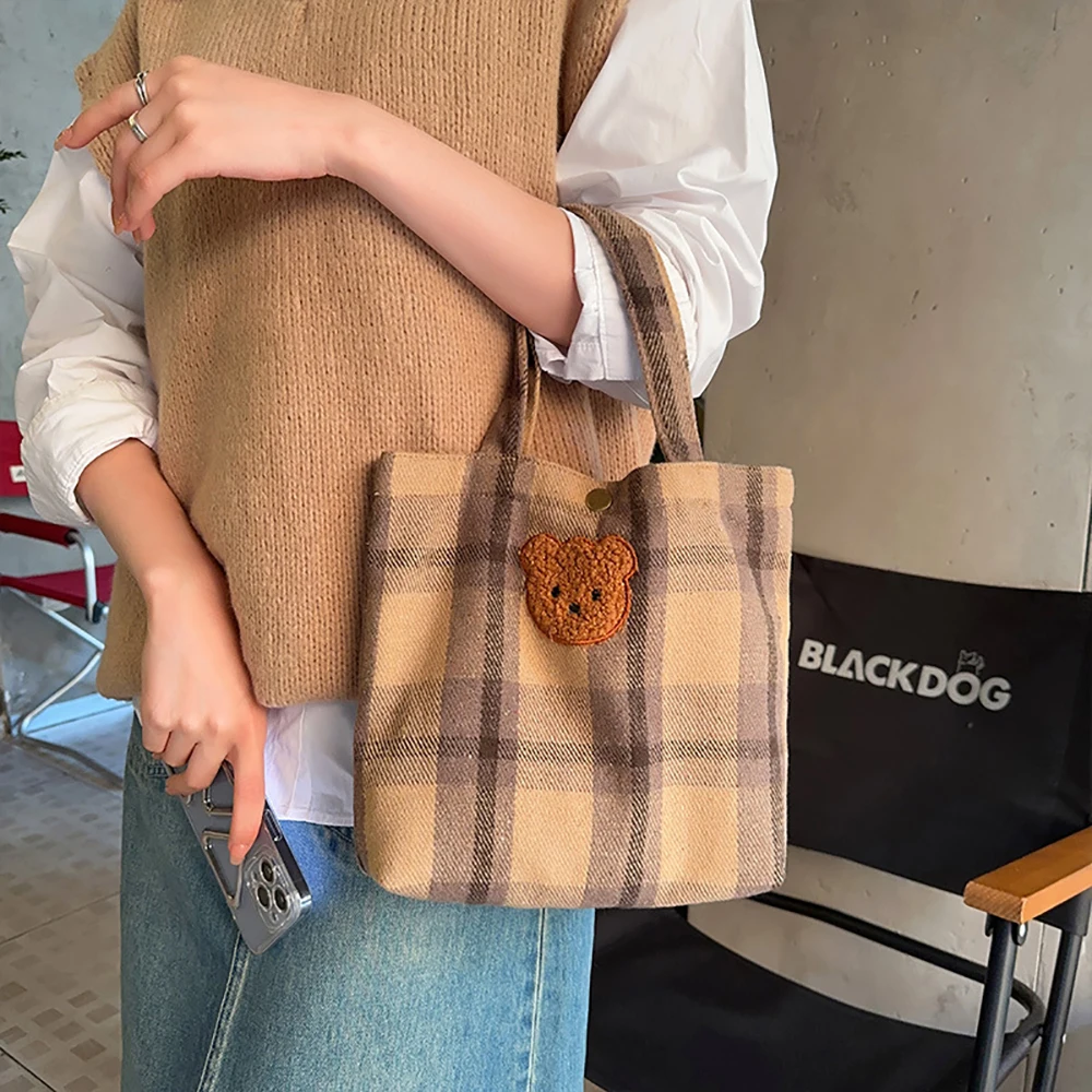 Ladies Handbag, Custom Embroidery Korean Version Cute Little Bear Bag, 2025 New Handbag, Fashionable Hand-Held Small Cloth Bag view 3