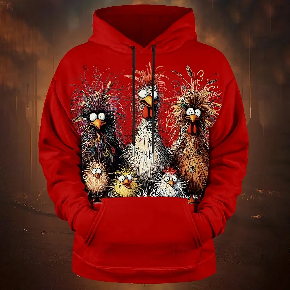 Vintage Men's Hoodie Funny Chicken 3D Printed Long Sleeve Sweatshirts For Men Hoodies Autumn Fashion Oversized Men Clothing Tops