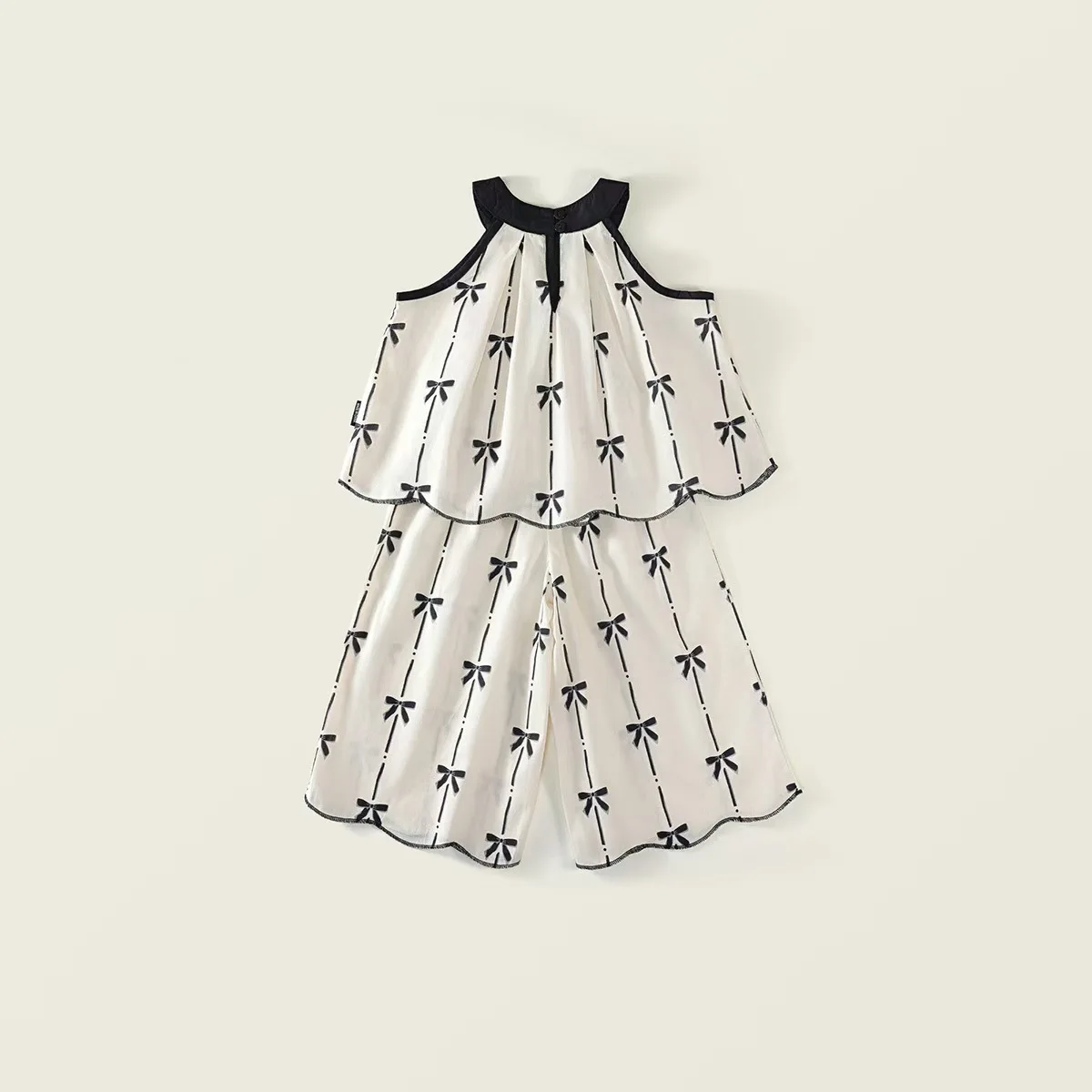 Girls' Designable Printed Set-2026 Summer New Style - Baby Girl Collarless Top and Wide Leg Pants Set