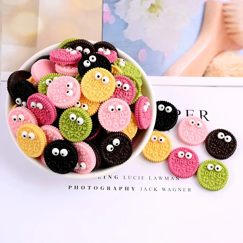 10Pcs Mini Artificial Big Eye Biscuits Kawaii DIY Accessories Earring Material Fake Cracker Hair Rope Hairpin Decoration