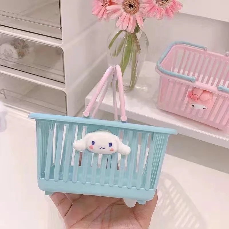 Large Capacity Handheld Storage Basket Pink Girly Heart Stickers Stationery Miscellaneous Desktop Organizer Perfect for Bedrooms