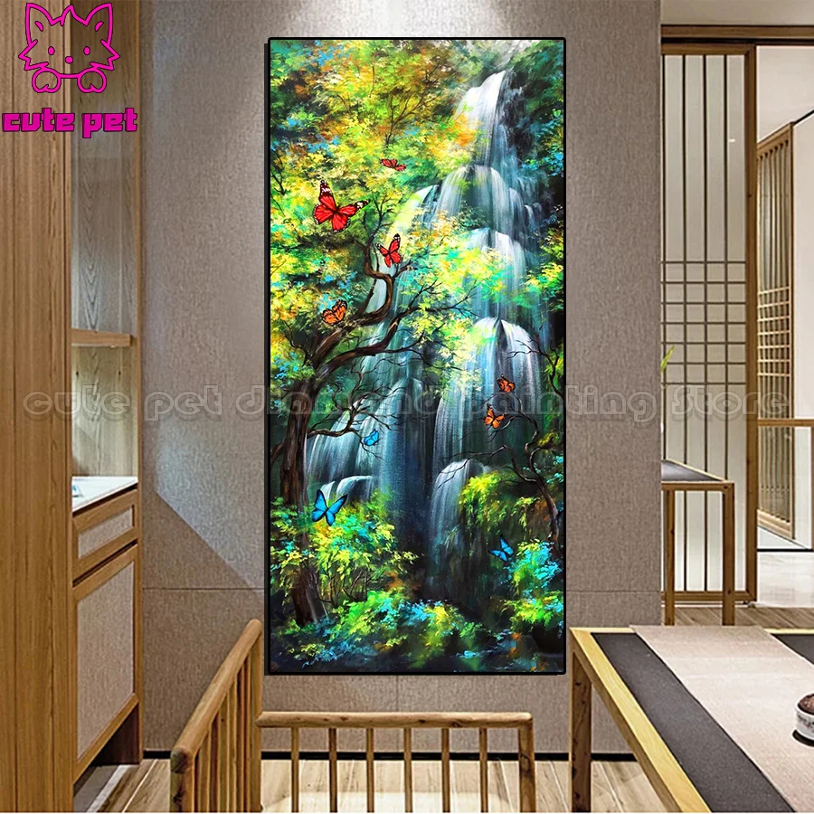 5D DIY Diamond Painting Fantasy landscape Full Square Round Drill Embroidery Cross Stitch 5D Butterfly Falls gift Decor mosaic